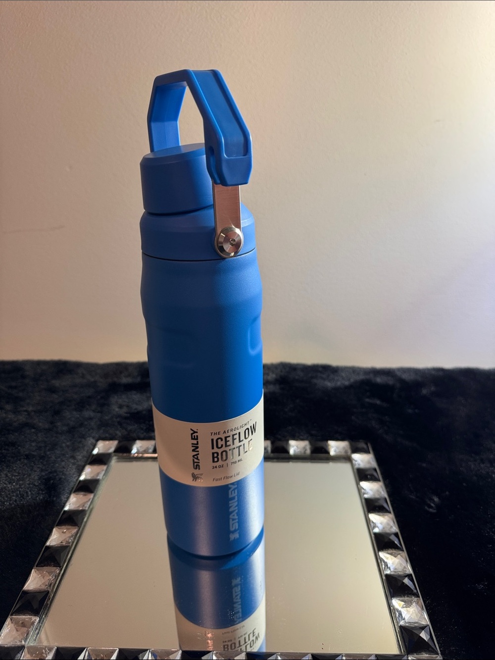 blue water bottle (Stanley IceFlow),